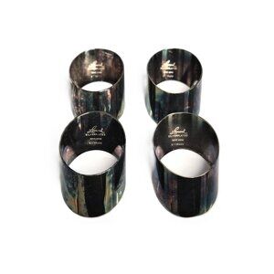 VTG Leonard Silverplate Napkin Rings Set of 4 Oval Colorful Patina Brutalist